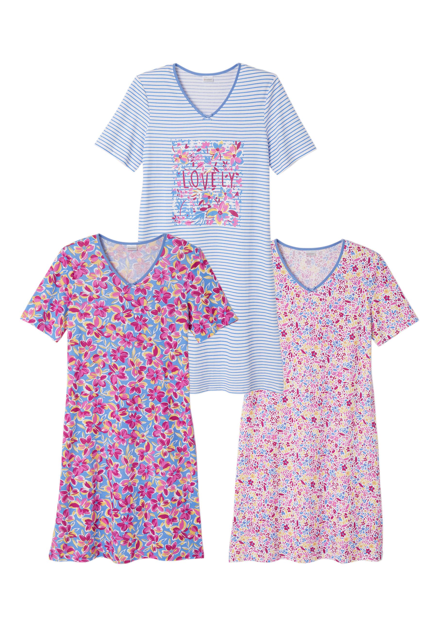 Damart  Lot de 3 chemises de nuit en maille jersey pur coton peigné, 2 longueurs. 