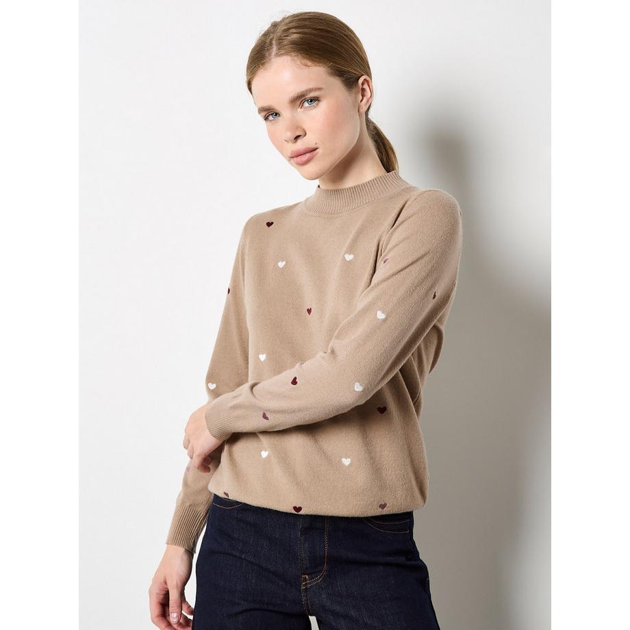APRICOT Maglione a maglia fine con cuori e collo alto finto  