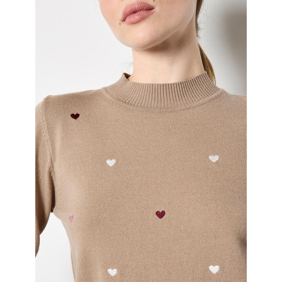 APRICOT Maglione a maglia fine con cuori e collo alto finto  