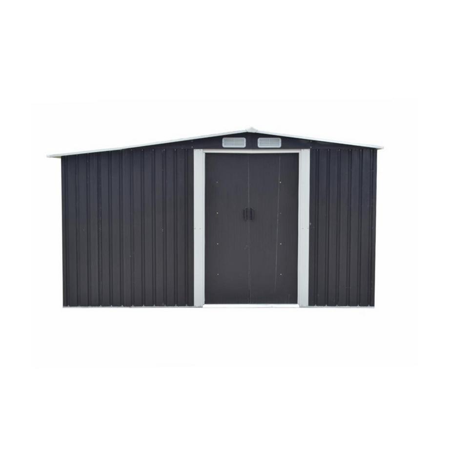 Vente-unique Abri de jardin métal avec abri bûche en acier galvanisé gris 10,29 m² - LERY  