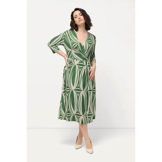 Ulla Popken  Robe midi à décolleté en V et manches 3/4, imprimé graphique 