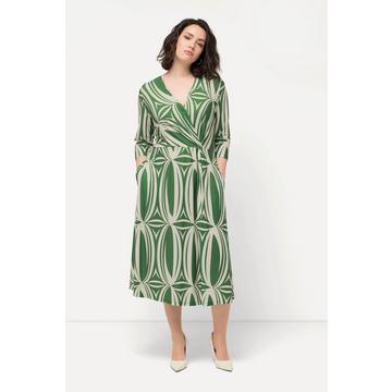 Robe midi à décolleté en V et manches 3/4, imprimé graphique