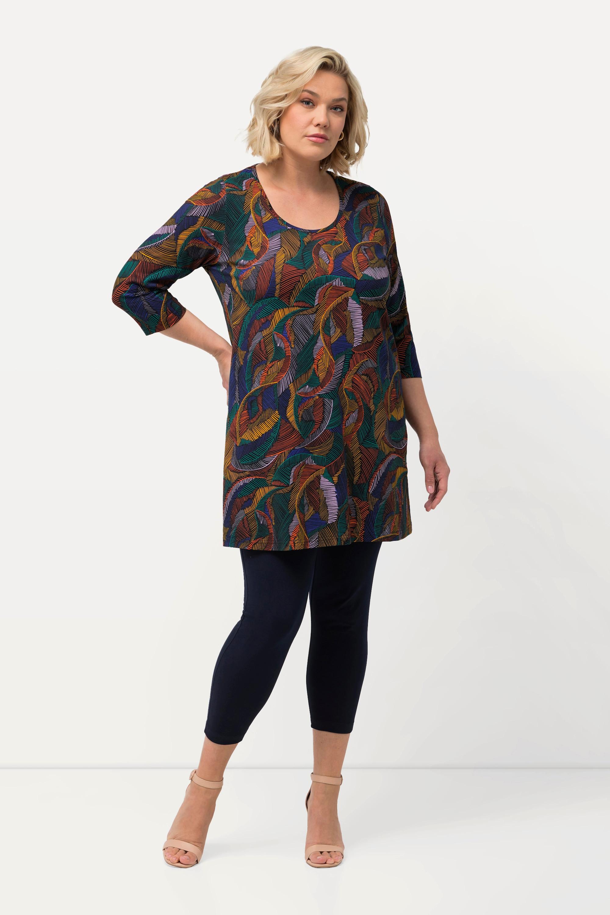 Ulla Popken  Longshirt, Blätter, Rundhalsausschnitt, 3/4-Arm 