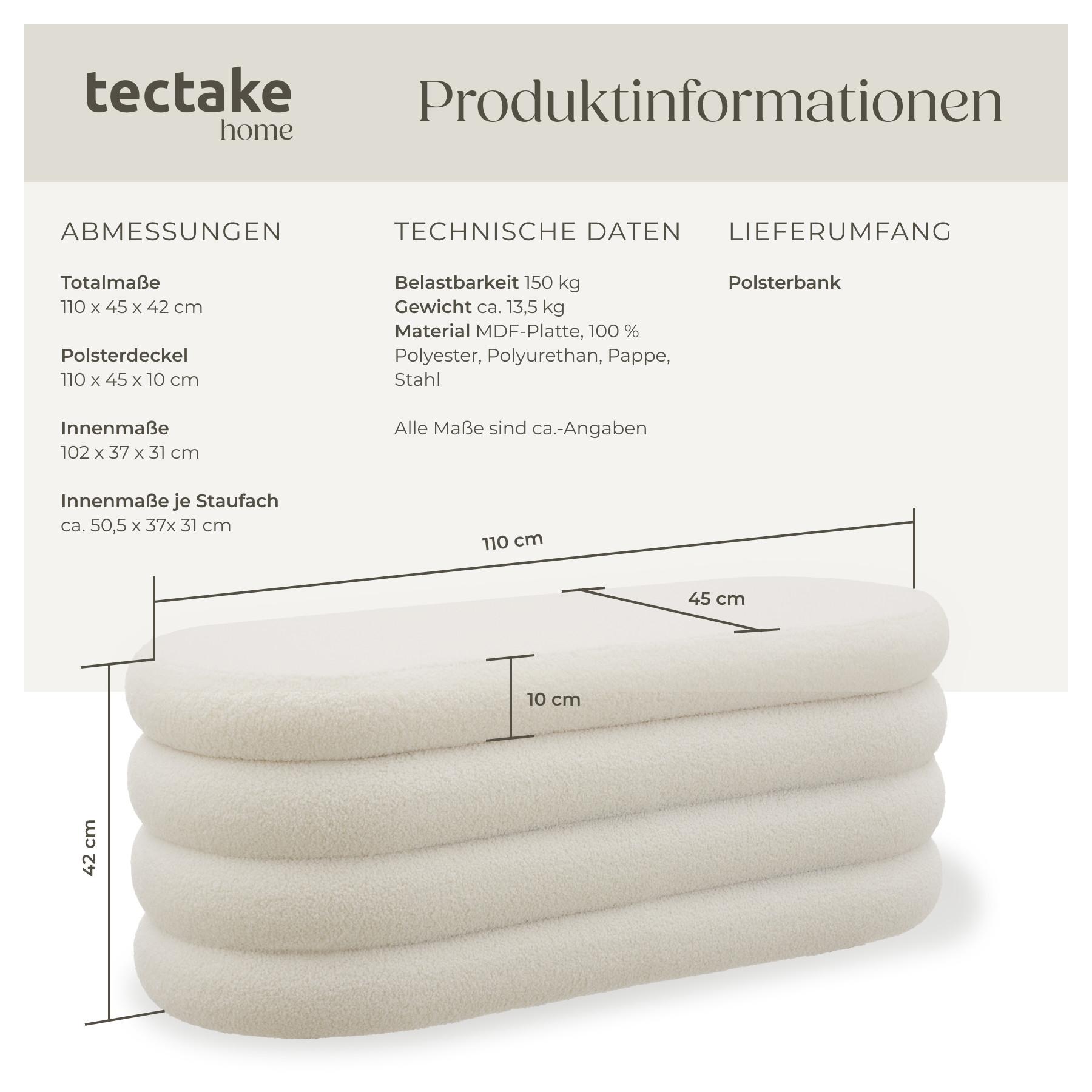 Tectake Polsterbank Altu mit grossem Stauraum  