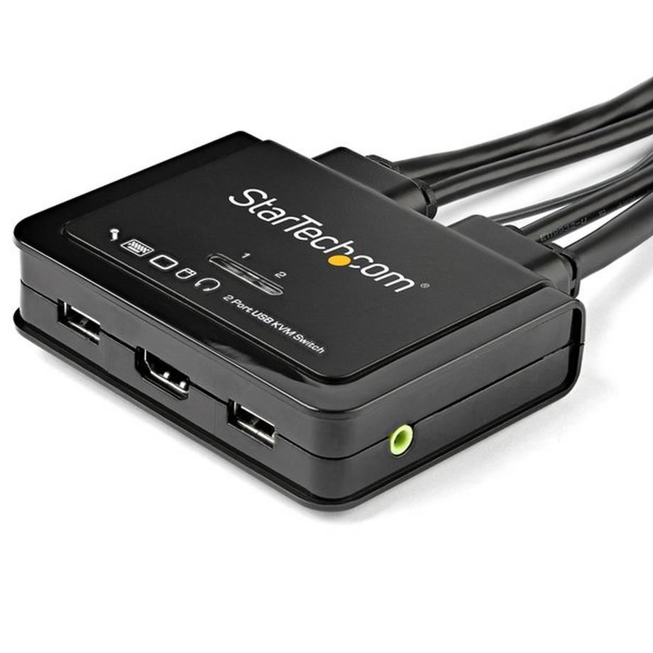 STARTECH.COM  StarTech.com 2 Port HDMI KVM Switch - 4K 60Hz - Kompakter Dual-Port-UHDUltra-HD USB Desktop KVM Switch mit integrierten 1,22m Kabeln und Audio - Busbetriebenes und Remote-Switching - MacBook ThinkPad 