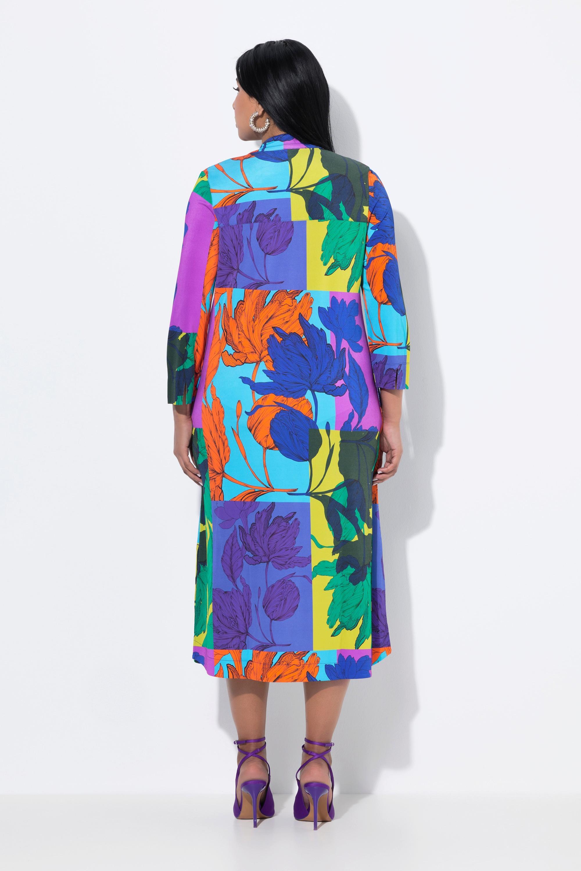 Ulla Popken Slinky Blätter Stehkragen 3/4 Arm Midikleid  