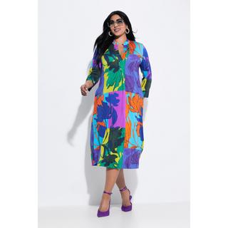 Ulla Popken Slinky Blätter Stehkragen 3/4 Arm Midikleid  