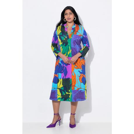 Ulla Popken Slinky Blätter Stehkragen 3/4 Arm Midikleid  