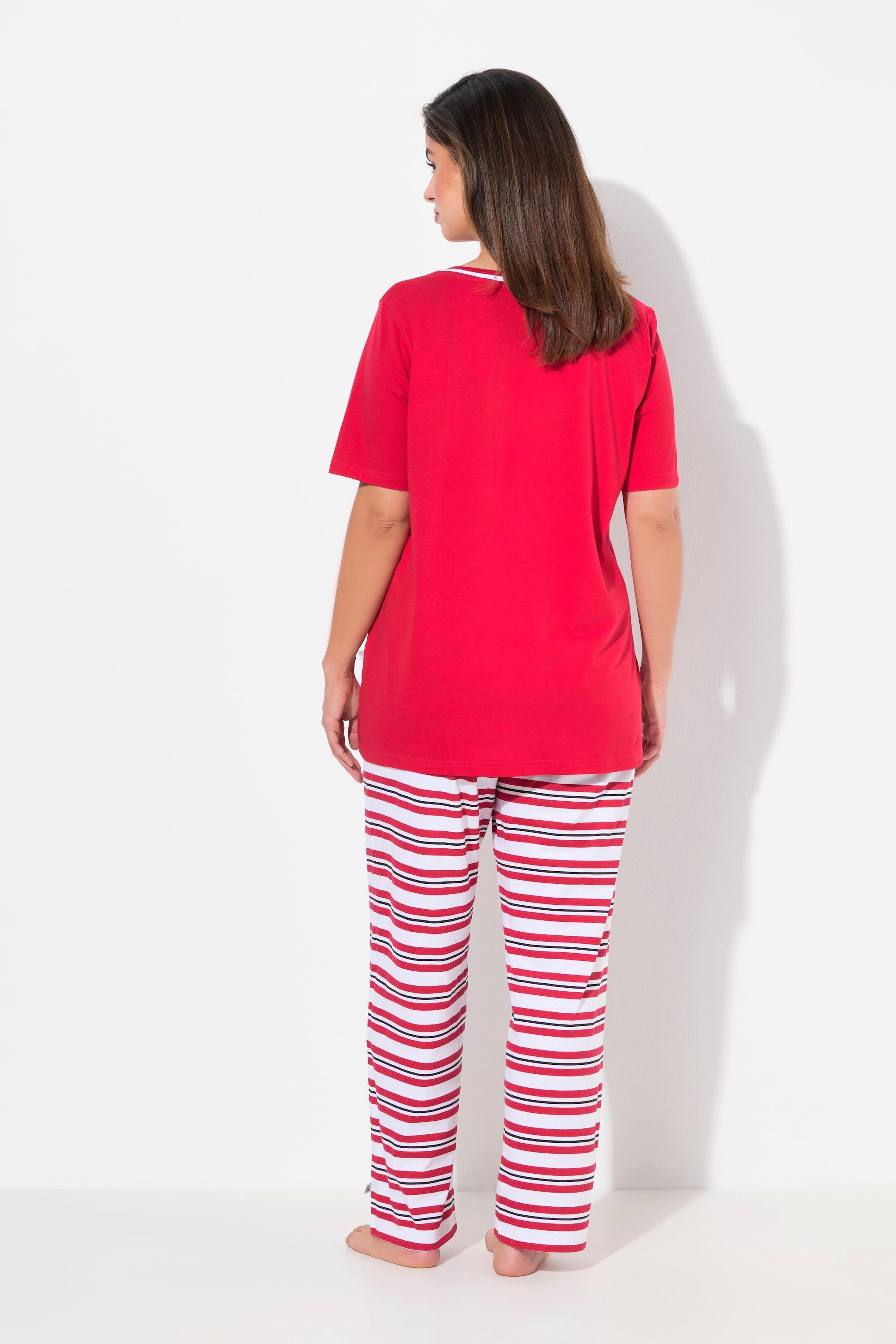 Ulla Popken Pigiama pantaloni a righe scollo a girocollo mezze maniche tasche  