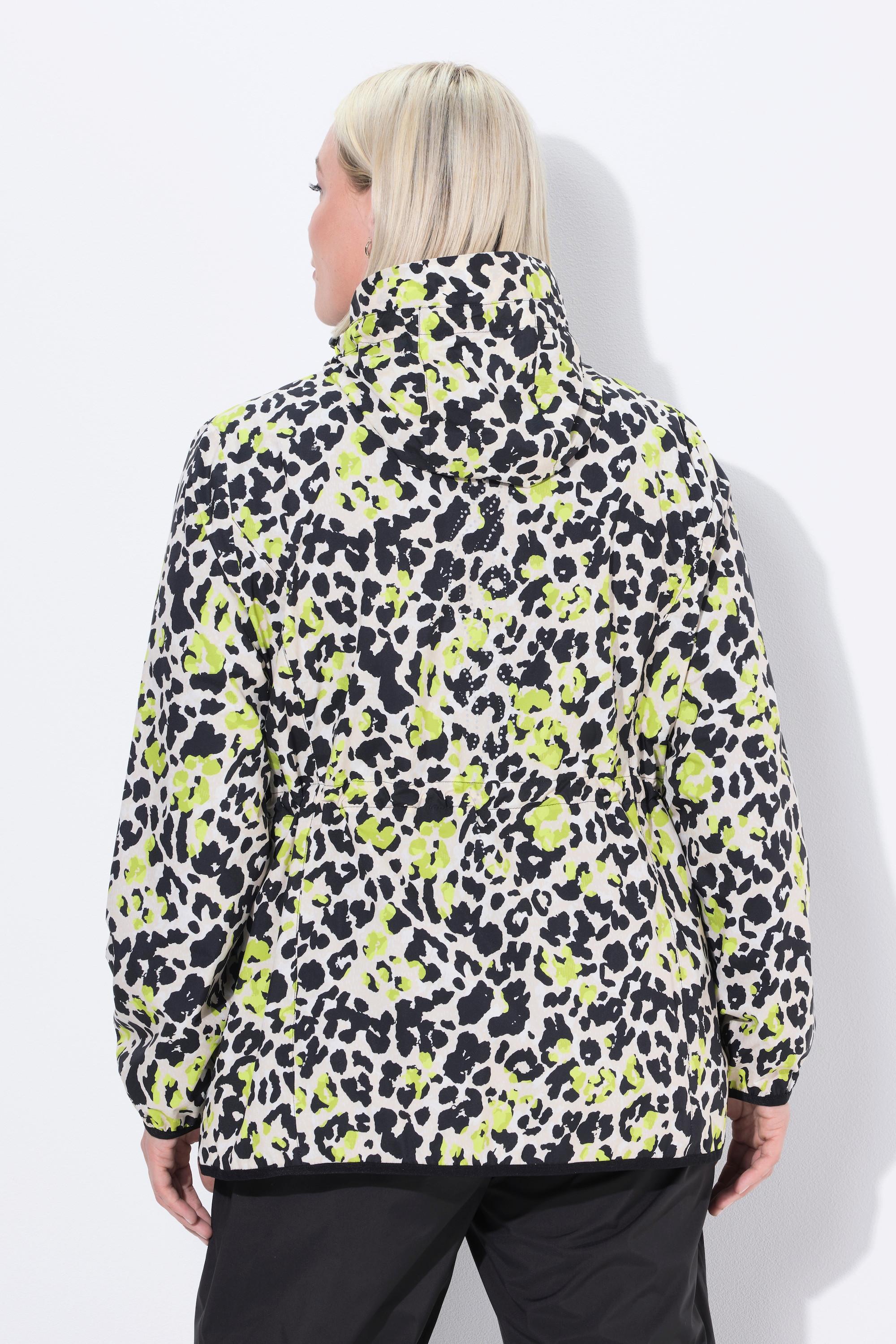 Ulla Popken Giacca antipioggia leggera stampa leopardata impermeabile cerniera a doppio cursore  