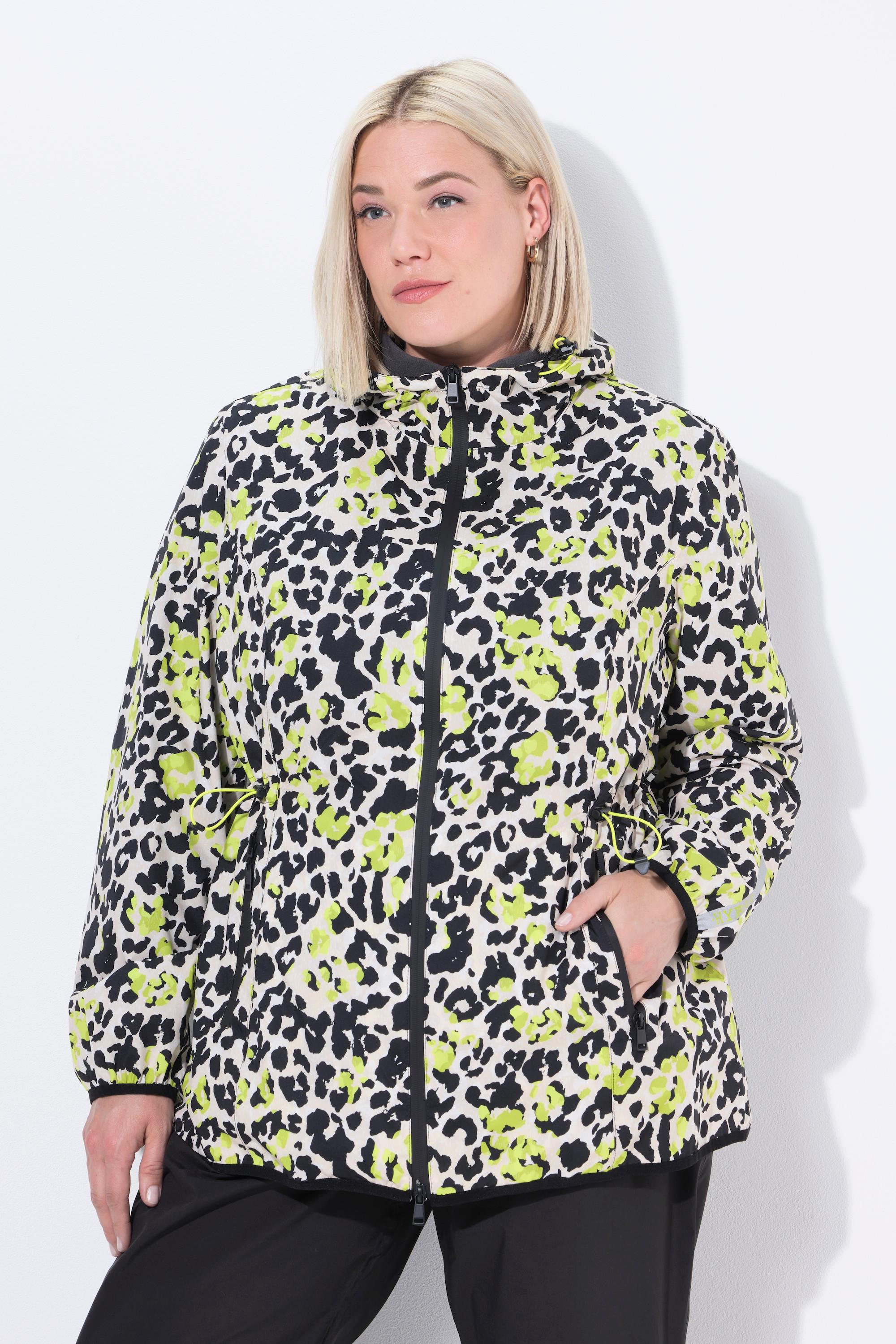 Ulla Popken Giacca antipioggia leggera stampa leopardata impermeabile cerniera a doppio cursore  