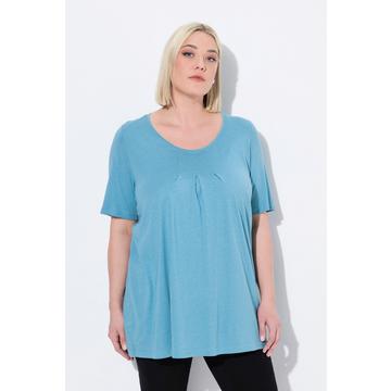 T-shirt en modal. Plis fantaisie, col rond et manches courtes. Coupe évasée.