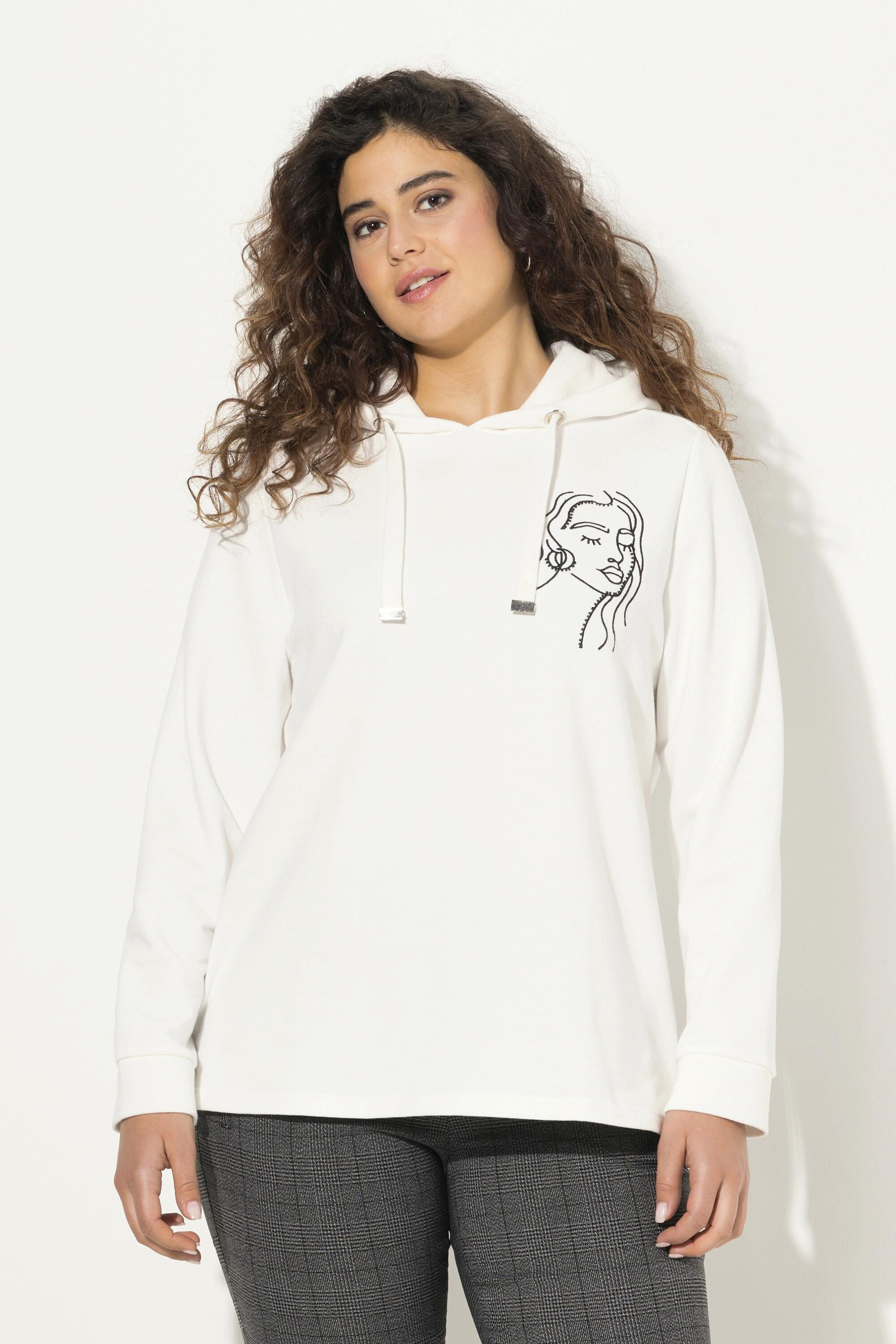 Ulla Popken  Sweat-shirt à capuche et manches longues, avec motif visage. Coupe Classic Fit. 