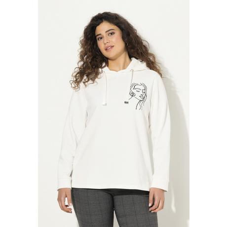 Ulla Popken  Sweat-shirt à capuche et manches longues, avec motif visage. Coupe Classic Fit. 