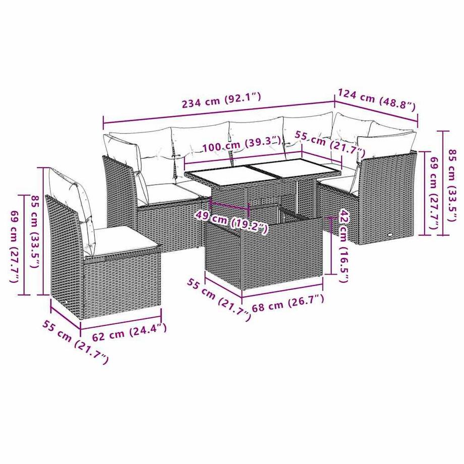 VidaXL Ensemble de canapés de jardin rotin synthétique  