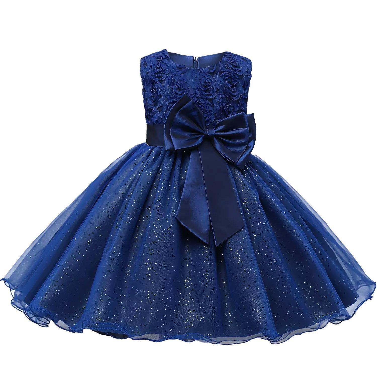 B2X  Abendkleid mit Schleife und Blumen - Blau (160) 