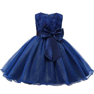 B2X  Abendkleid mit Schleife und Blumen - Blau (160) 