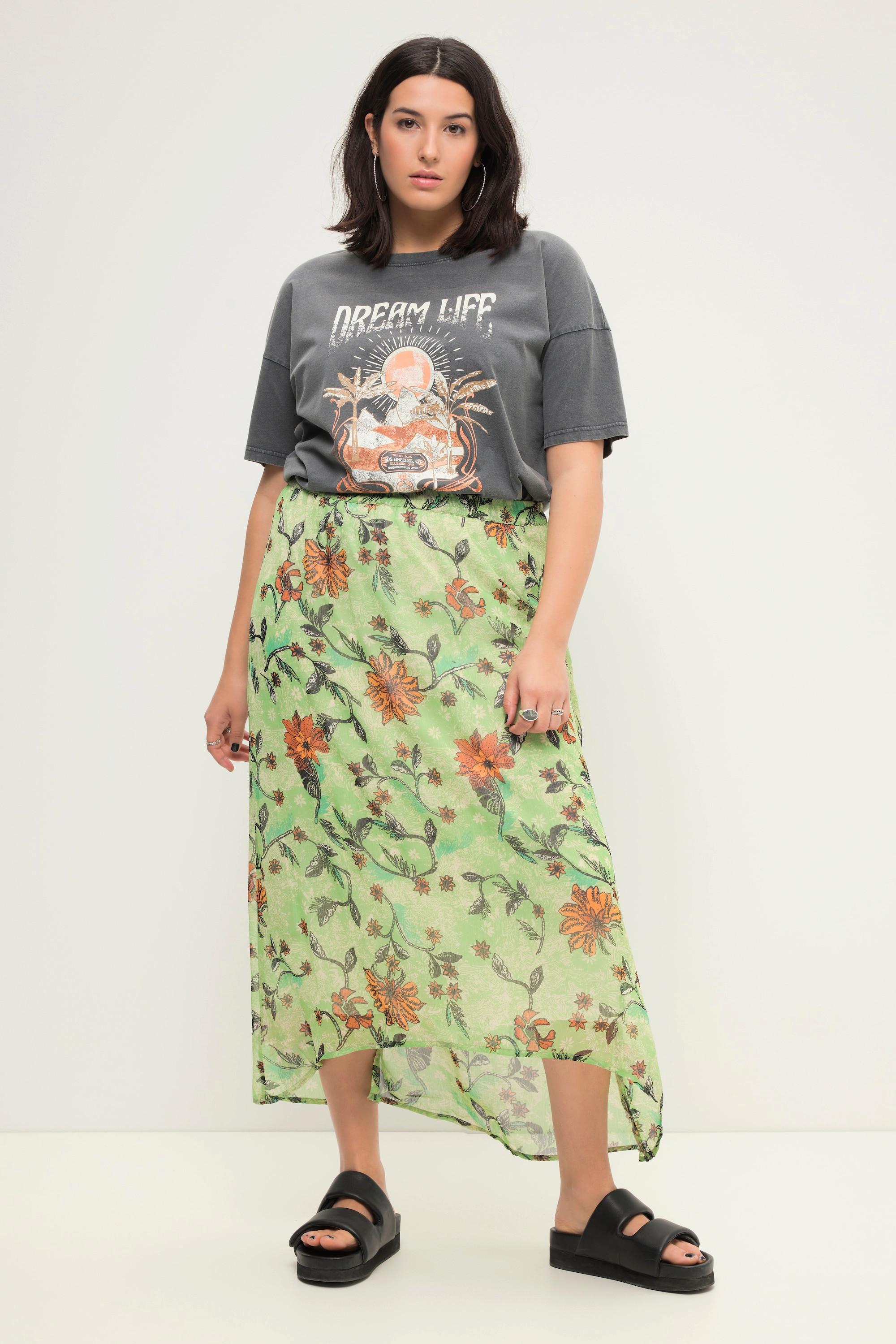 Studio Untold Midirock A-Line Chiffon Flowerprint Elastikbund  