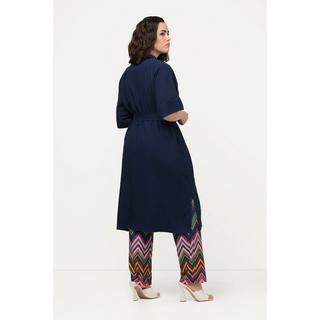 Ulla Popken  Robe midi en lin mélangé, col chemise et manches courtes, ceinture 