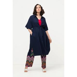 Ulla Popken  Robe midi en lin mélangé, col chemise et manches courtes, ceinture 