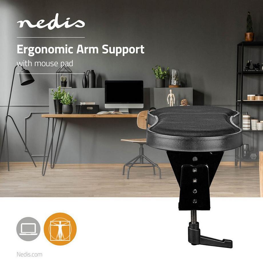Nedis Armstütze | Anzahl der Drehpunkte: 1 Gelenkpunkt(e) | Armlänge: 40 | Max. Tragfähigkeit: 5 kg | Schwenkwinkel: 360° | Mit Mausplattform  