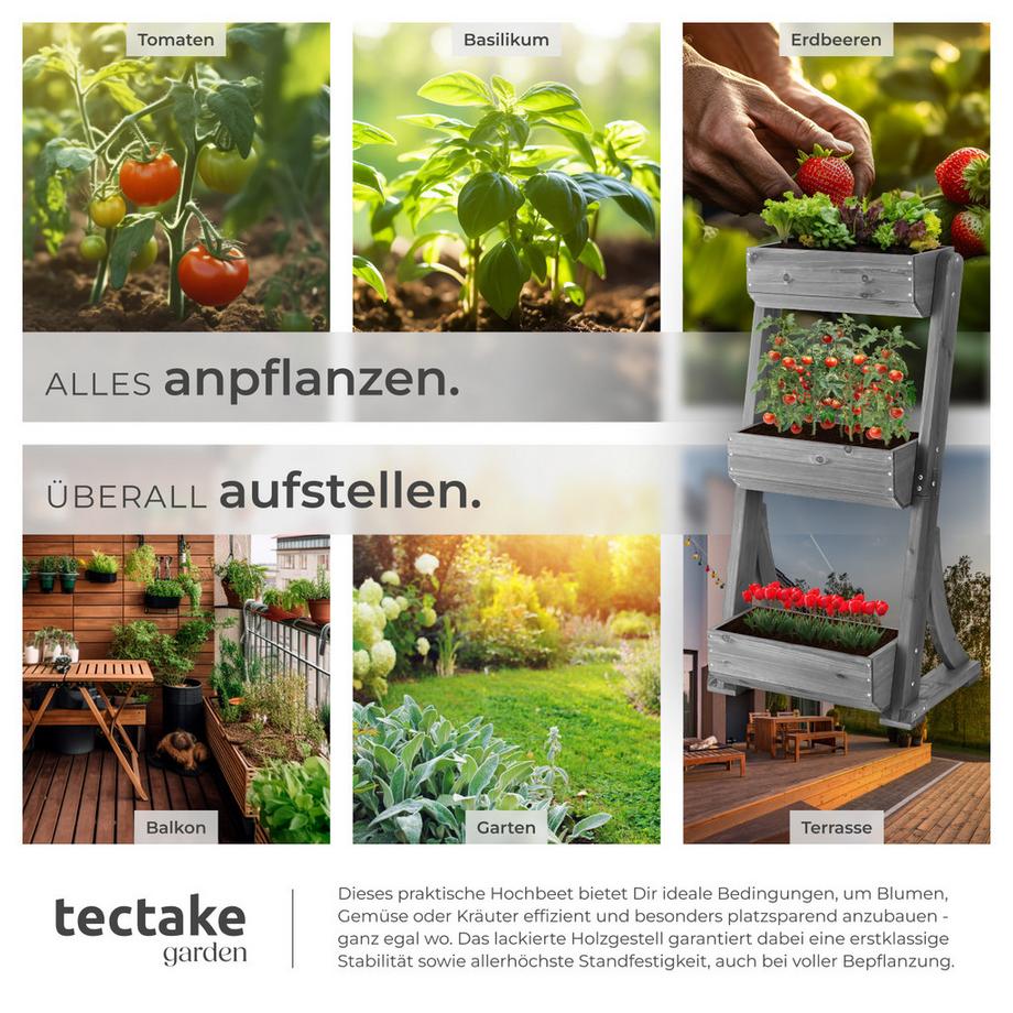 Tectake Aiuola verticale Flora, legno verniciato, incluso tessuto non tessuto per piante  