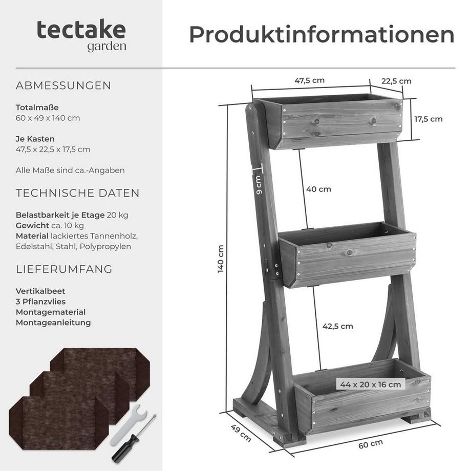 Tectake Aiuola verticale Flora, legno verniciato, incluso tessuto non tessuto per piante  