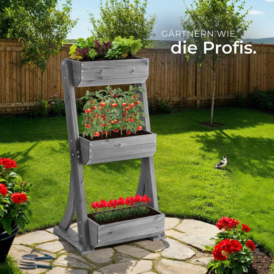 Tectake Aiuola verticale Flora, legno verniciato, incluso tessuto non tessuto per piante  