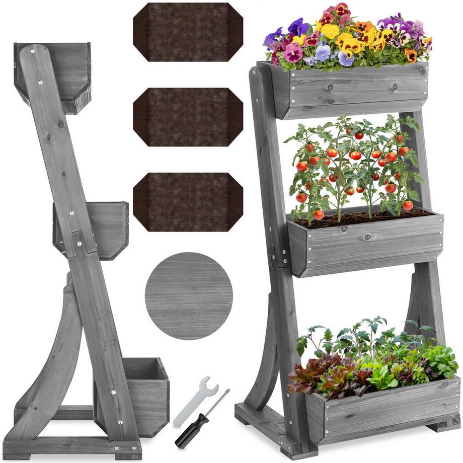 Jardinière verticale FLORA en bois laqué avec toile de paillage