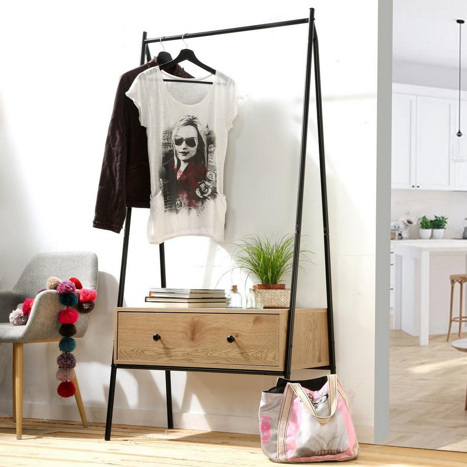 Calicosy Garderobenständer mit 1 Schublade in Eiche-Dekor H170cm  