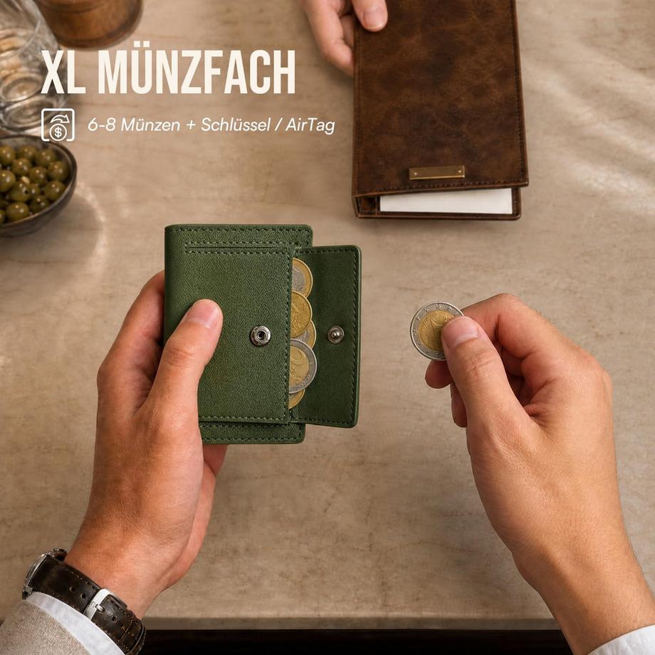 Only-bags.store Schmales Portemonnaie mit Münzfach - Dünnes Portemonnaie mit Pop-up-Kartenhalter für 9 Karten & 2 ID-Karten & 10 Geldscheine  