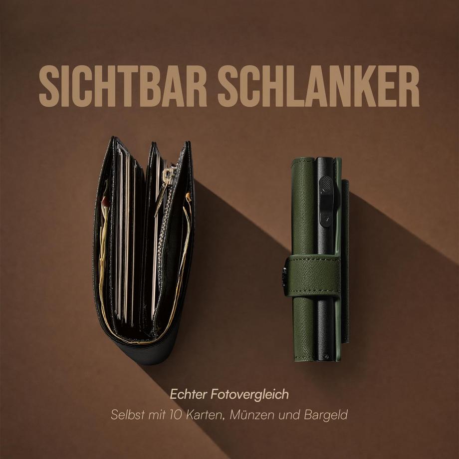 Only-bags.store Schmales Portemonnaie mit Münzfach - Dünnes Portemonnaie mit Pop-up-Kartenhalter für 9 Karten & 2 ID-Karten & 10 Geldscheine  