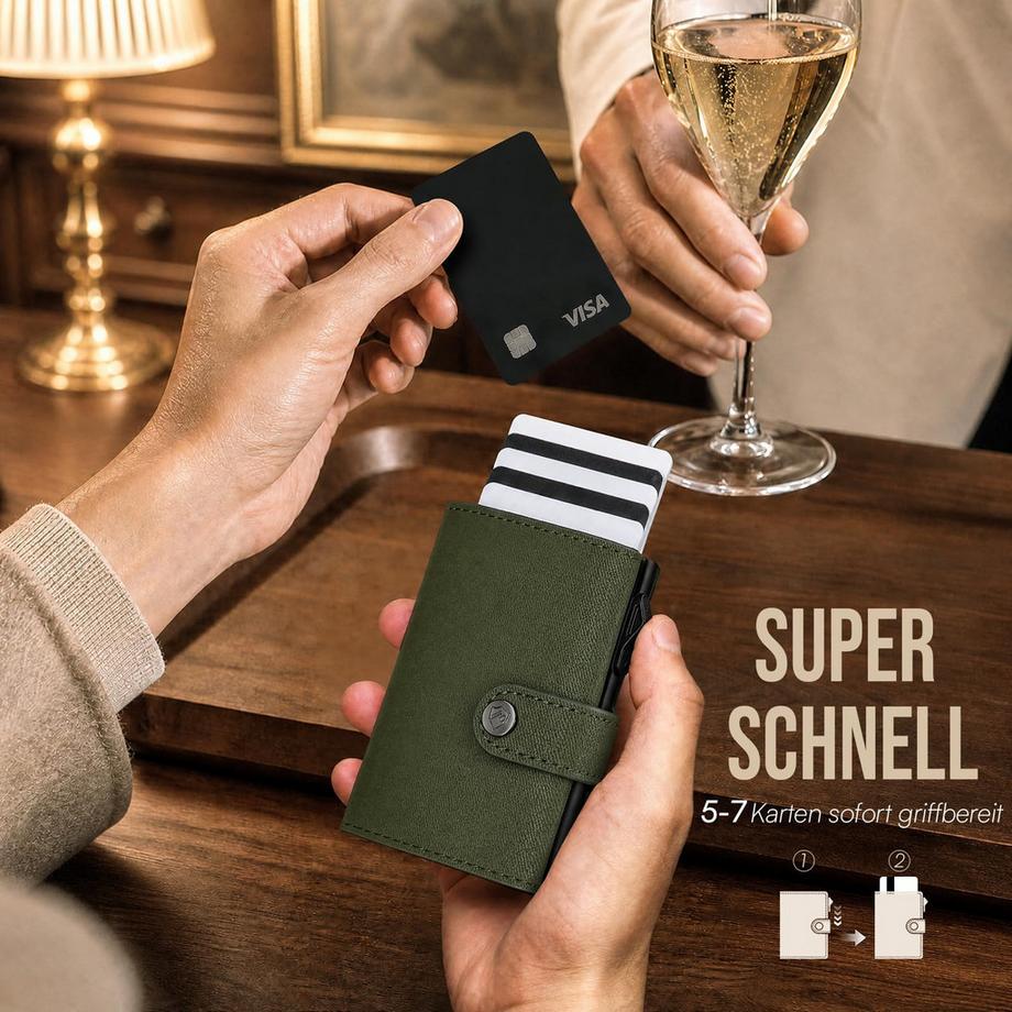 Only-bags.store Schmales Portemonnaie mit Münzfach - Dünnes Portemonnaie mit Pop-up-Kartenhalter für 9 Karten & 2 ID-Karten & 10 Geldscheine  
