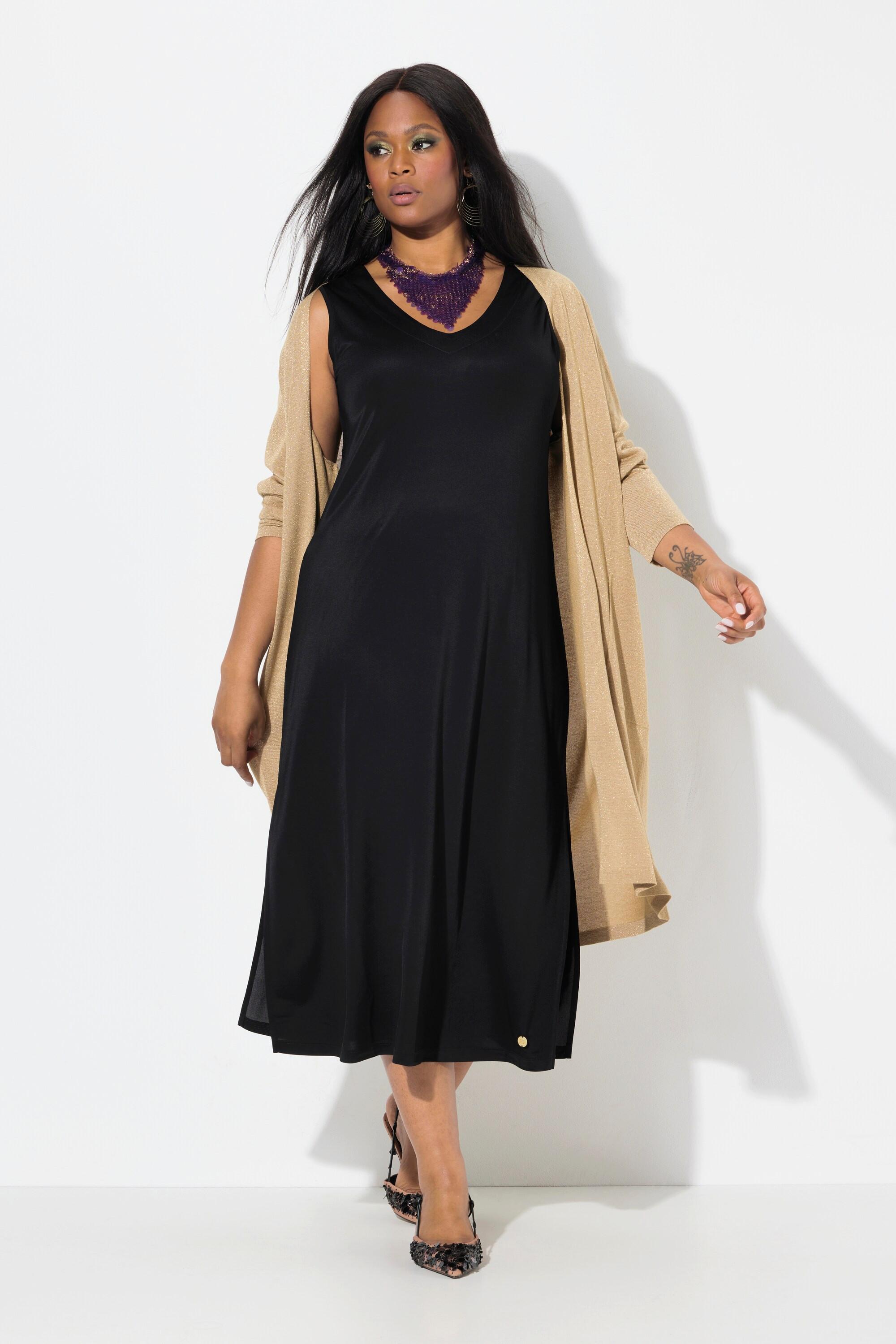 Ulla Popken Abito Midi Slinky Svasato Senza Maniche Piqué  