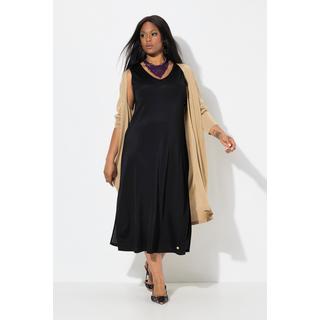 Ulla Popken Abito Midi Slinky Svasato Senza Maniche Piqué  