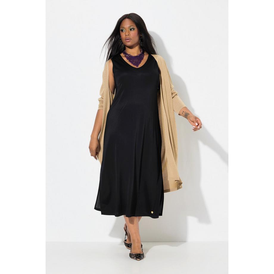 Ulla Popken Midi Slinky A-Linie Ärmelloses Piqué-Kleid  