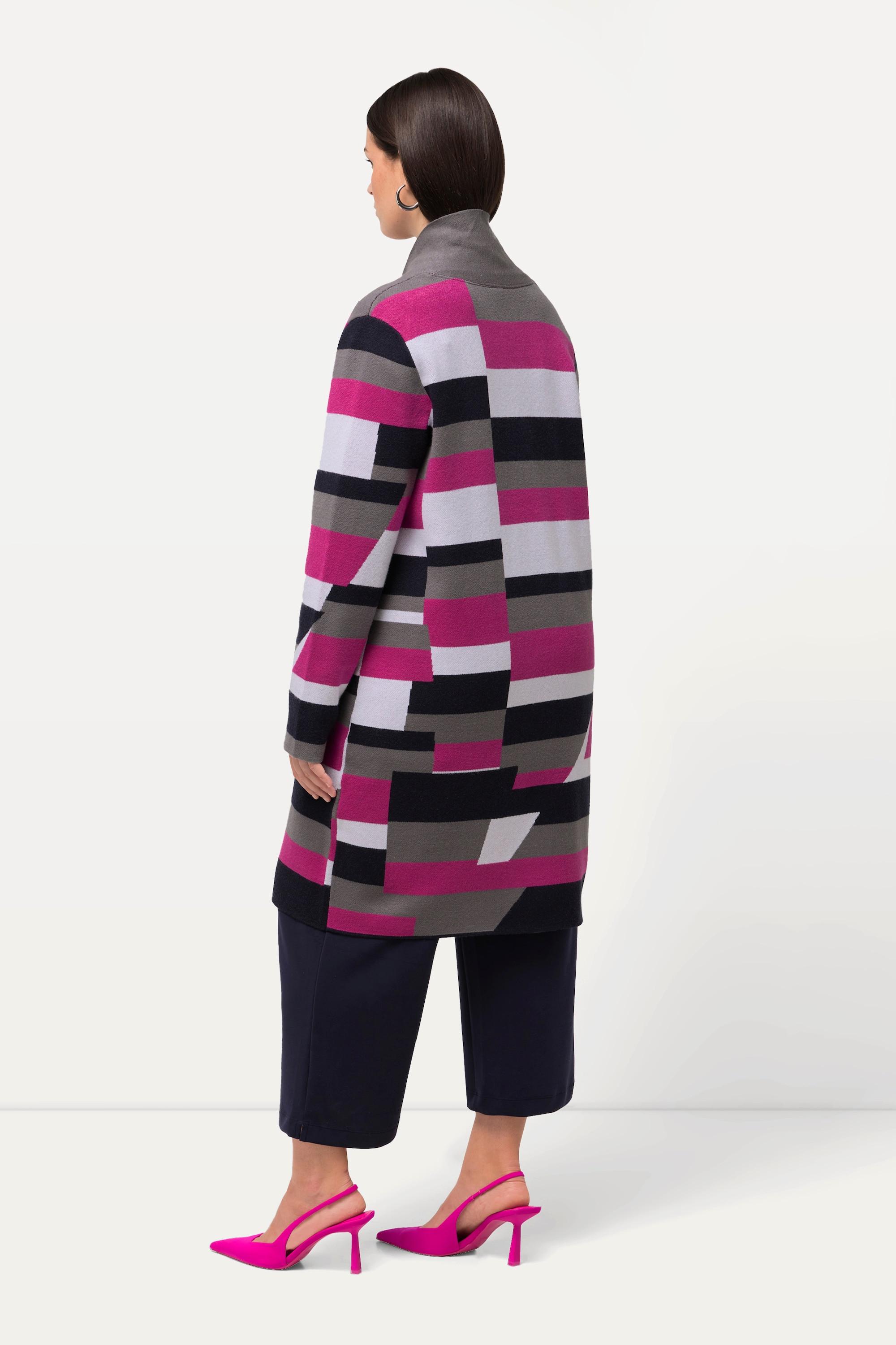 Ulla Popken Cardigan Jacquard Ouvert Col Montant  