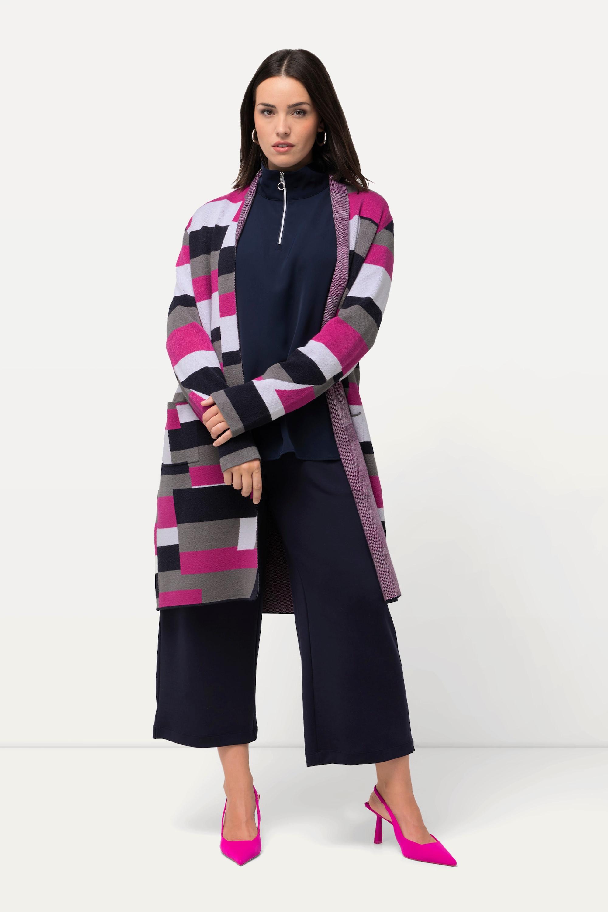 Ulla Popken Cardigan Jacquard Ouvert Col Montant  