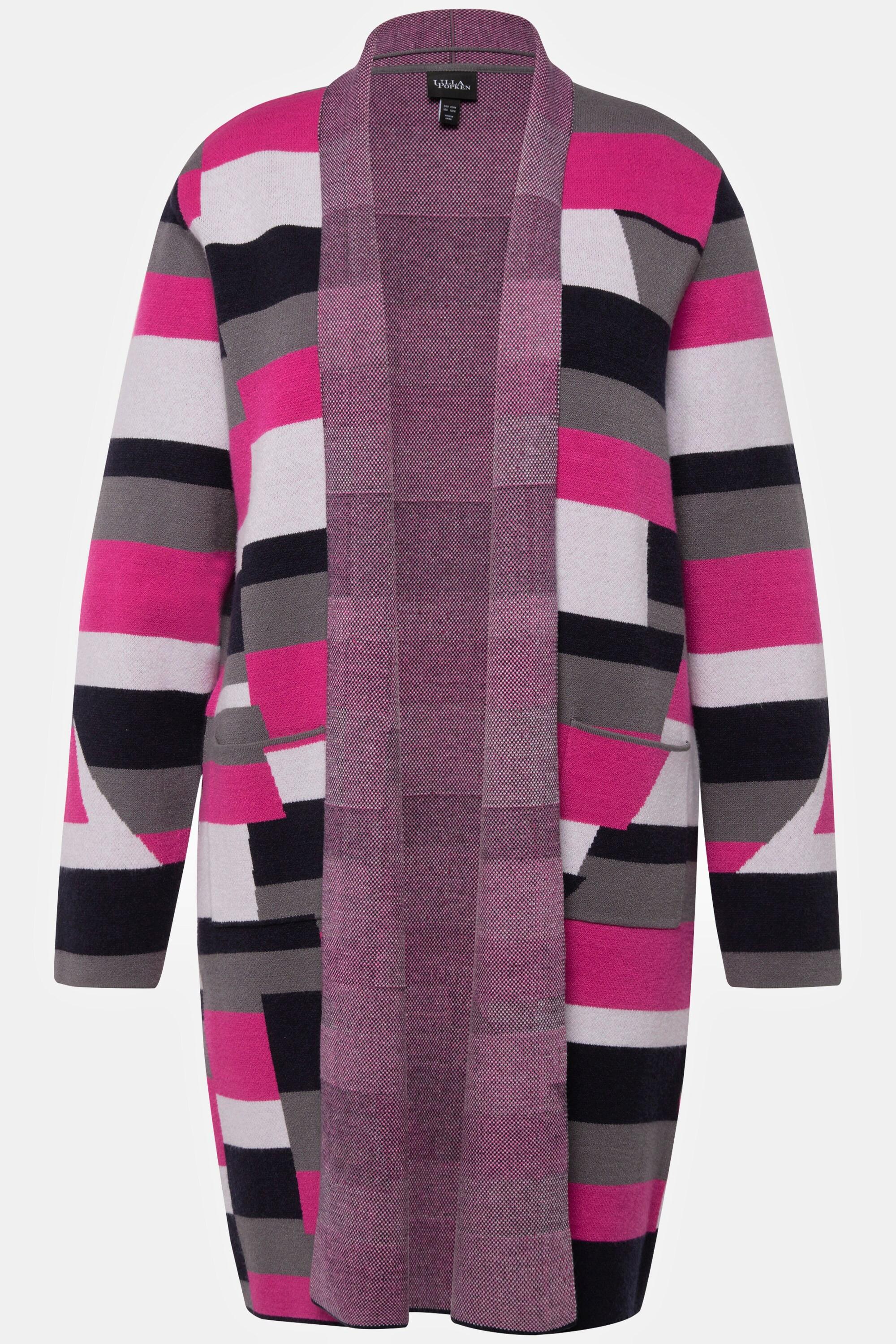 Ulla Popken Cardigan Jacquard Ouvert Col Montant  