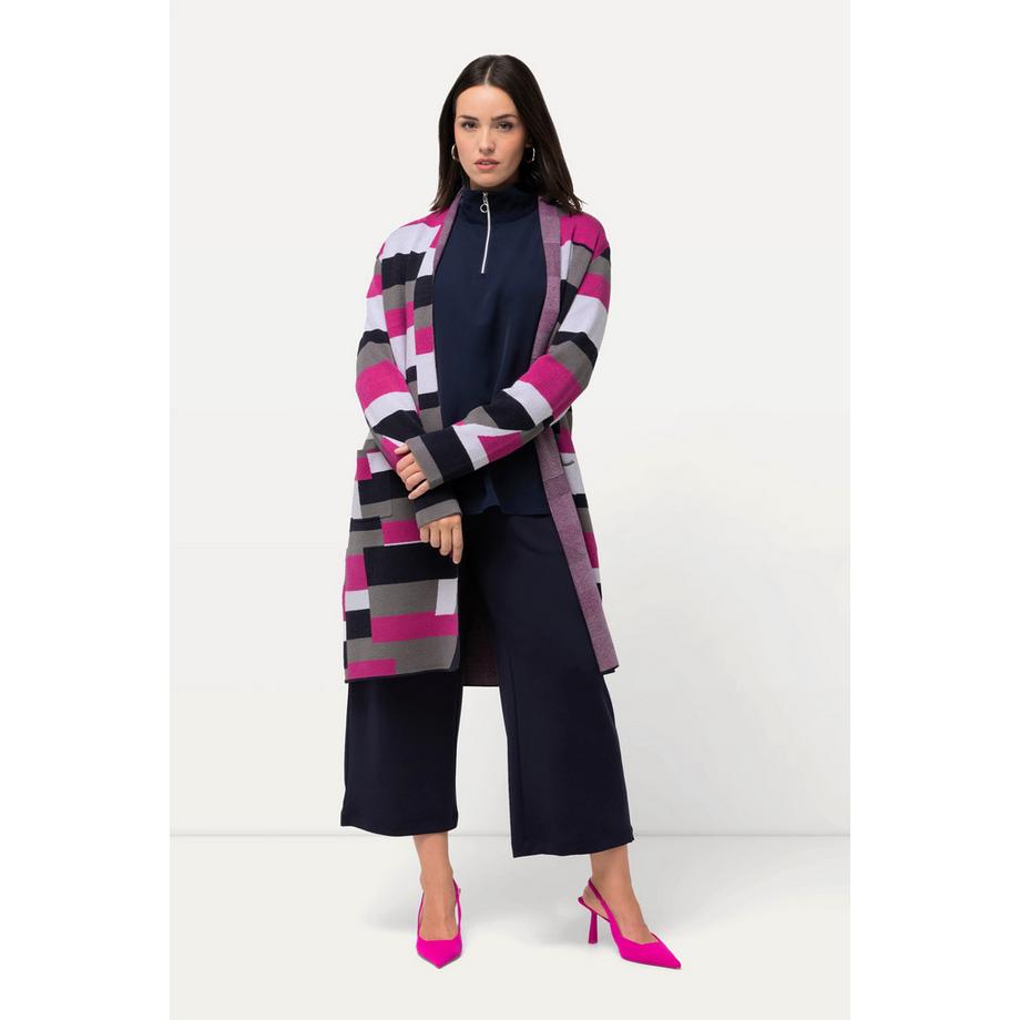 Ulla Popken Jacquard Offener Cardigan mit Stehkragen  