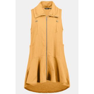 Ulla Popken  Gilet en molleton, ligne A, col montant, coutures viennoises, volant 