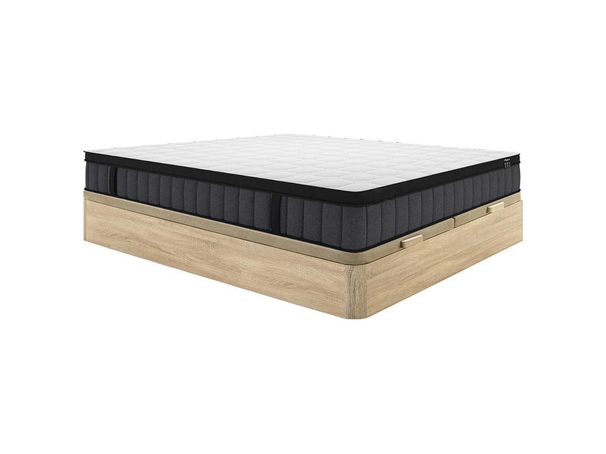 Ysmée Ensemble 180 x 200 cm sommier coffre naturel clair + matelas ressorts ensachés 7 zones et mémoire de forme rafraichissante ép.25cm - TOLCA de YSMÉE  