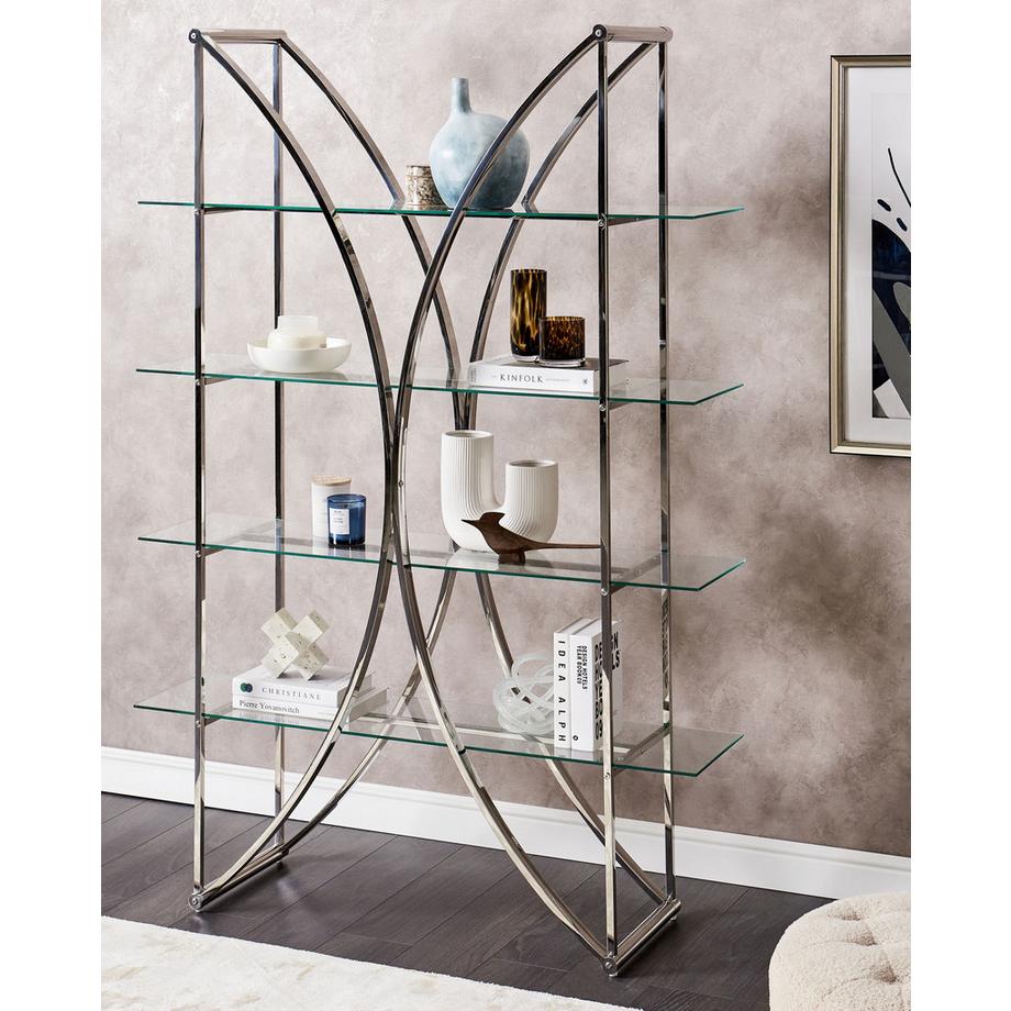 Beliani Regal mit 4 Ebenen aus Edelstahl Glamourös HOLLOW  