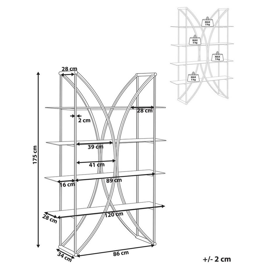 Beliani Regal mit 4 Ebenen aus Edelstahl Glamourös HOLLOW  