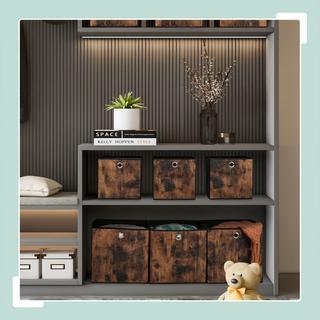 Northix Boîte de rangement en tissu aspect bois, lot de 6  