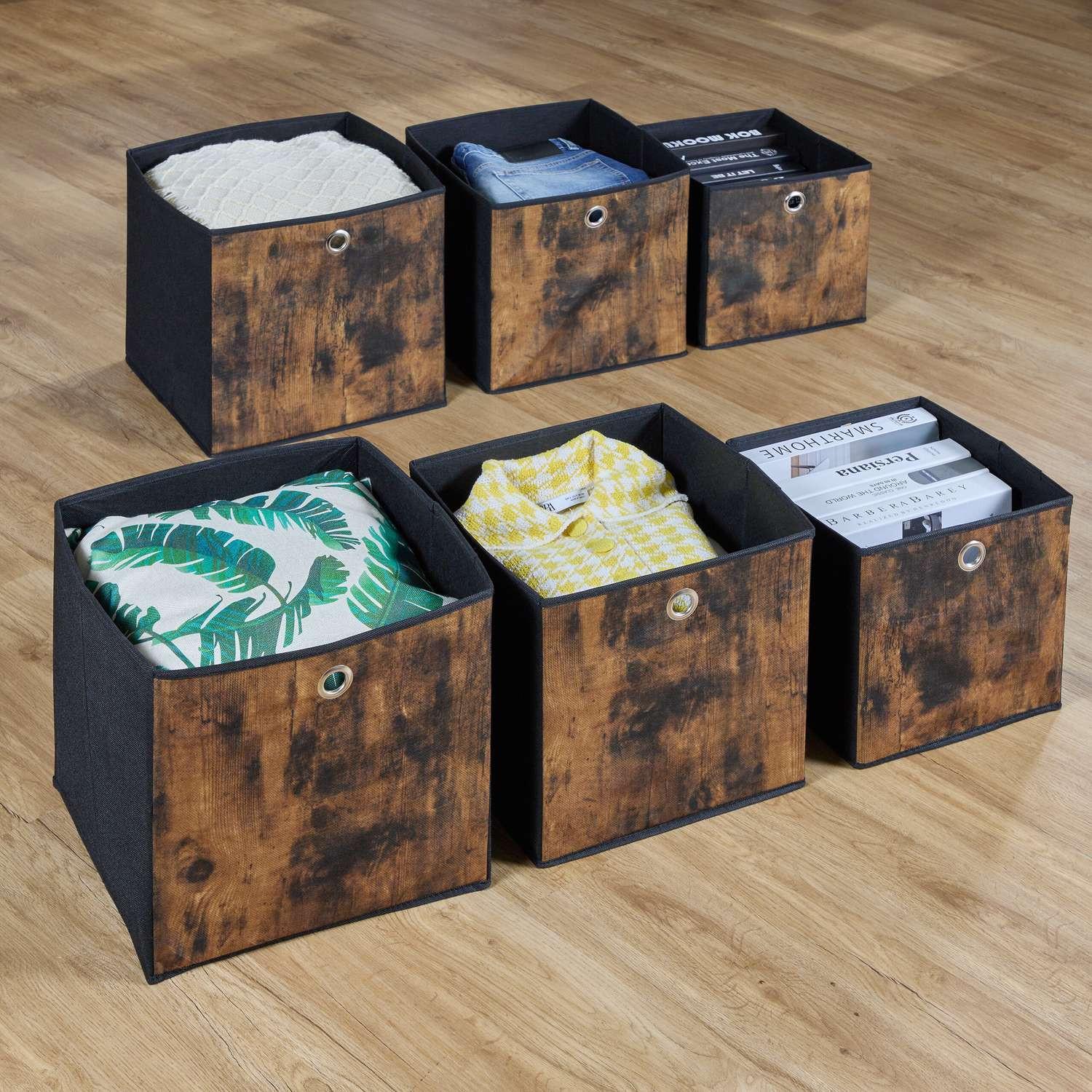 Northix Boîte de rangement en tissu aspect bois, lot de 6  