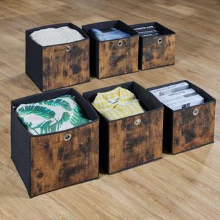 Northix Boîte de rangement en tissu aspect bois, lot de 6  