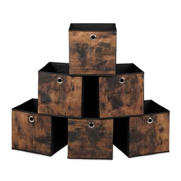 Boîte de rangement en tissu aspect bois, lot de 6