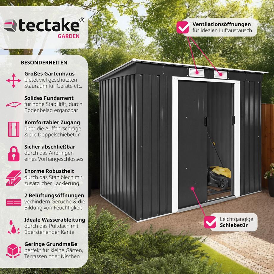 Tectake  Gartenhaus mit Pultdach  aus Stahl mit Fundament 