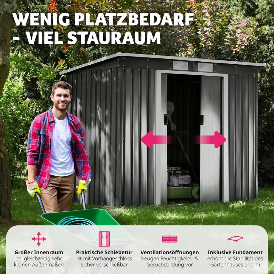 Tectake  Gartenhaus mit Pultdach  aus Stahl mit Fundament 